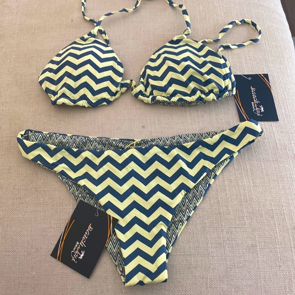 Gray and pale yellow triangle bikini - Picture 1 of 4